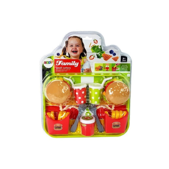 Tavă cu hamburger și cartofi pai de jucărie