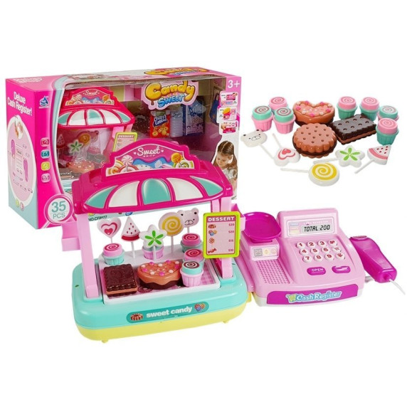 Mini cukrászda pénztárgéppel Inlea4Fun DELUXE CANDY SHOP - Rózsaszín