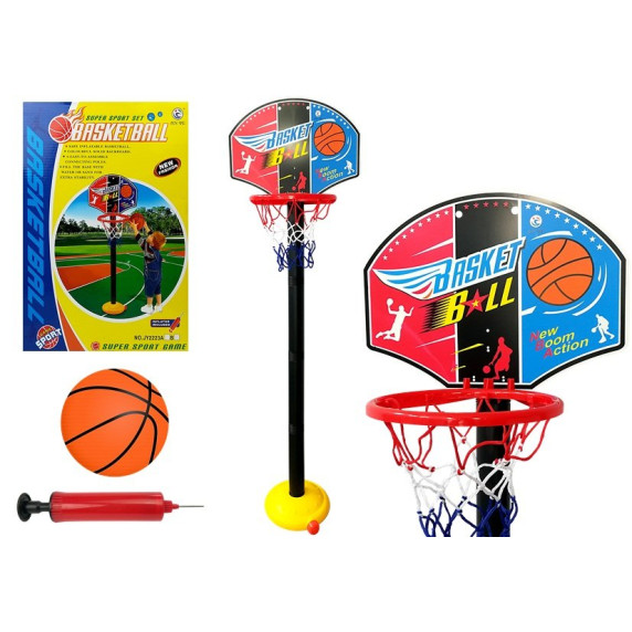 Coș baschet cu panou, stativ, minge și pompă - Inlea4Fun SUPER SPORT SET BASKETBALL 
