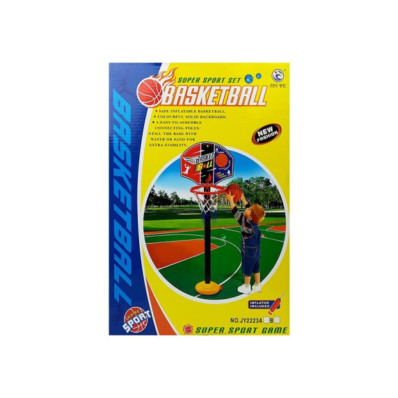 Coș baschet cu panou, stativ, minge și pompă - Inlea4Fun SUPER SPORT SET BASKETBALL 