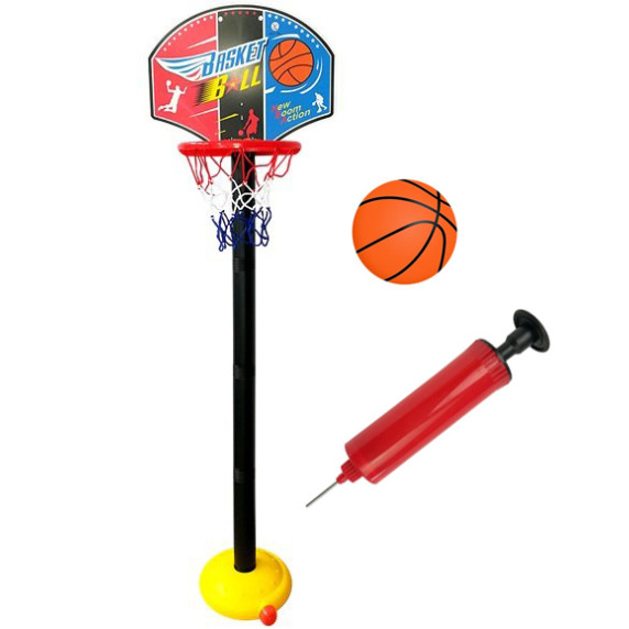 Coș baschet cu panou, stativ, minge și pompă - Inlea4Fun SUPER SPORT SET BASKETBALL 