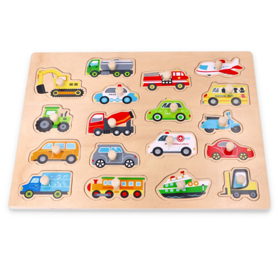 Puzzle lemn cu mânere Lelin L20075 - vehicule