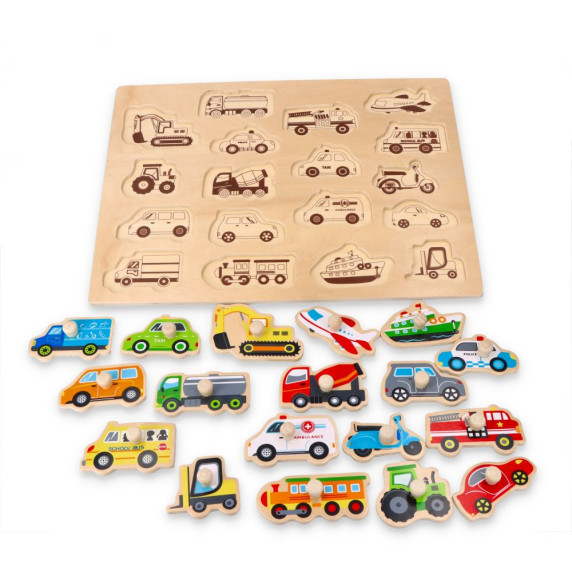 Puzzle lemn cu mânere Lelin L20075 - vehicule