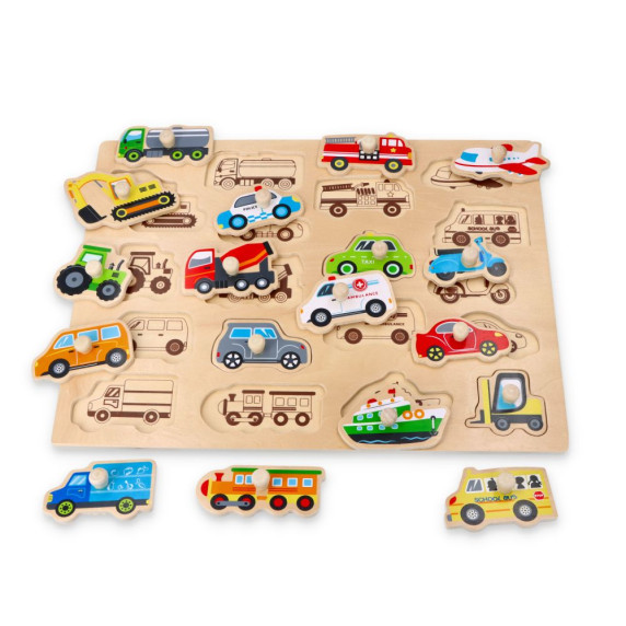 Puzzle lemn cu mânere Lelin L20075 - vehicule