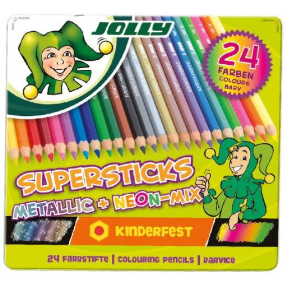 Creioane colorate - 24 bucăți - JOLLY Superstics Metallic+Neon