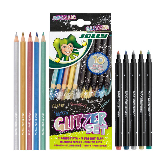 Creioane colorate și carioci - 10 bucăți - JOLLY Glitzer Set