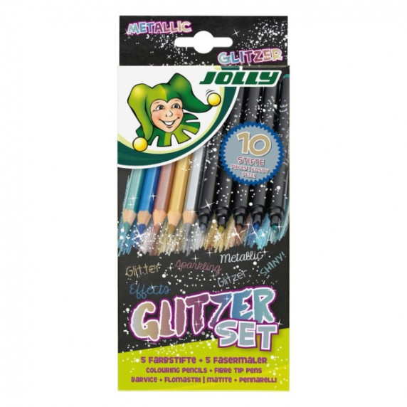 Creioane colorate și carioci - 10 bucăți - JOLLY Glitzer Set