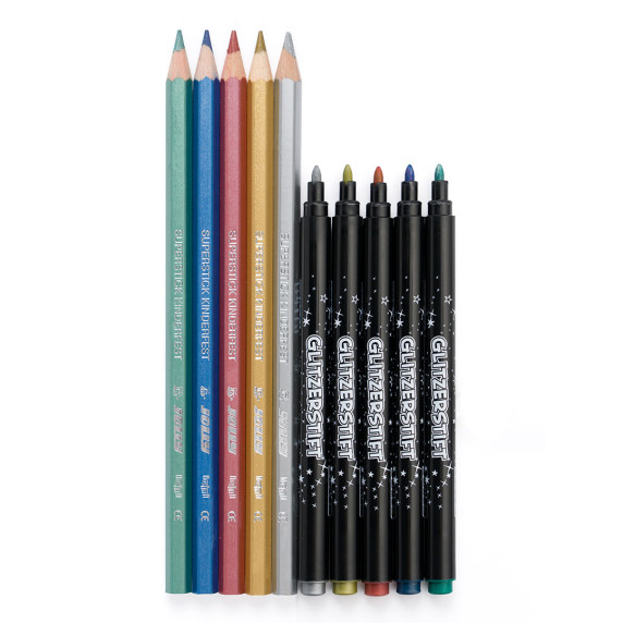 Creioane colorate și carioci - 10 bucăți - JOLLY Glitzer Set