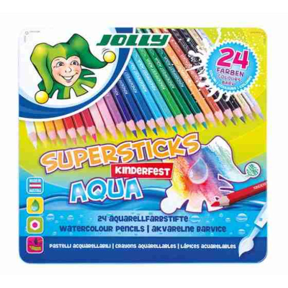 Farebné ceruzky v kovovej krabičke  JOLLY SUPERSTICKS AQUA 24 kusov