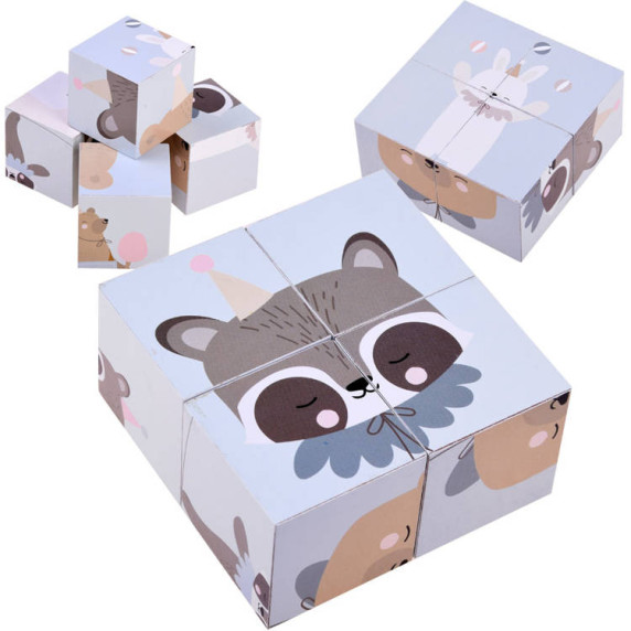 Drevené obrázkové kocky 4 ks Inlea4Fun BLOCKS - lesné zvieratká
