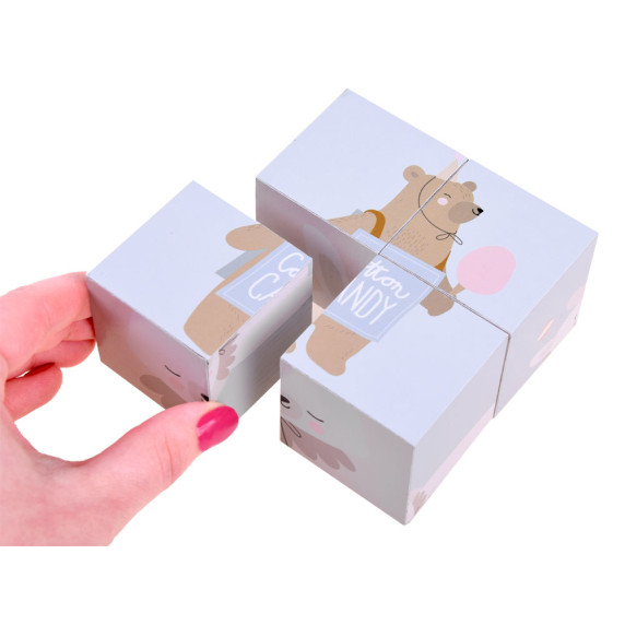 Drevené obrázkové kocky 4 ks Inlea4Fun BLOCKS - lesné zvieratká