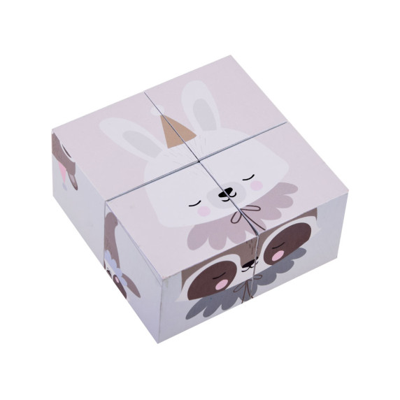 Drevené obrázkové kocky 4 ks Inlea4Fun BLOCKS - lesné zvieratká