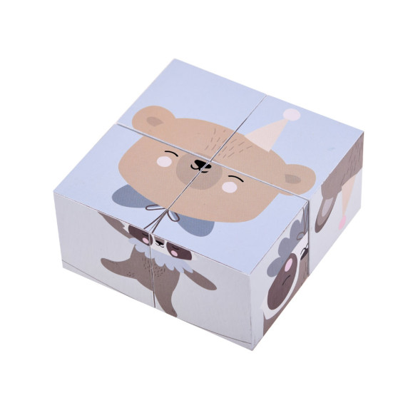 Drevené obrázkové kocky 4 ks Inlea4Fun BLOCKS - lesné zvieratká