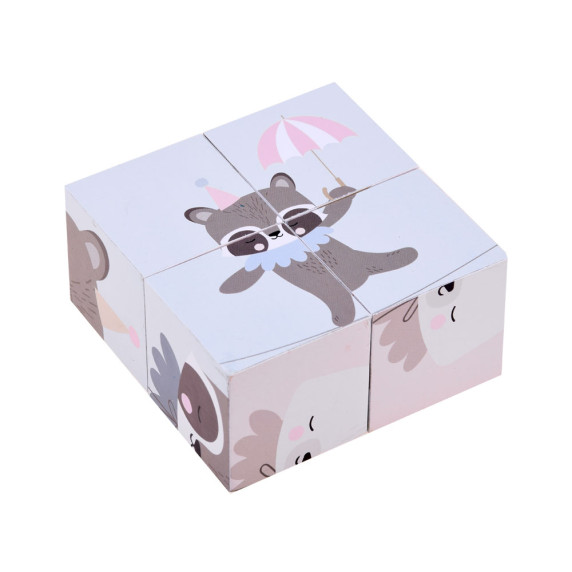 Drevené obrázkové kocky 4 ks Inlea4Fun BLOCKS - lesné zvieratká