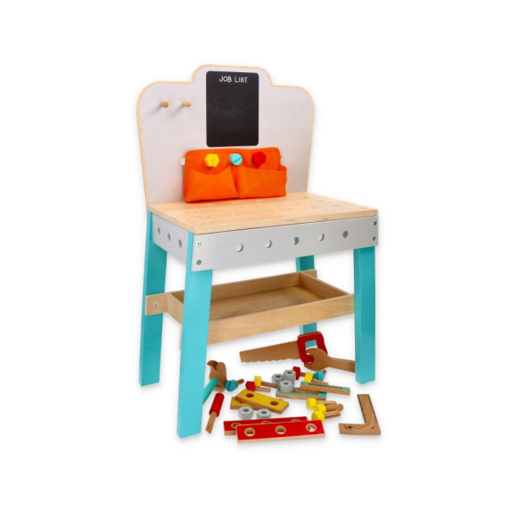 Set masă bricolaj cu unelte de jucărie din lemn Lelin
