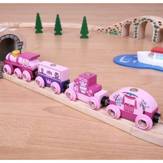 Drevený vláčik BIGJIGS Princess Train - ružový
