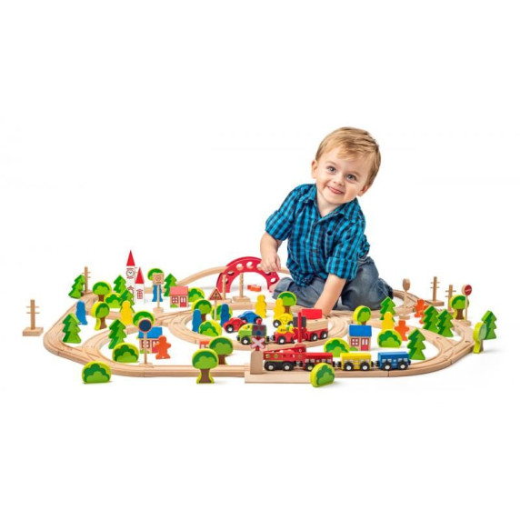 Fa vasútpálya szett híddal WOODYLAND Maxi set