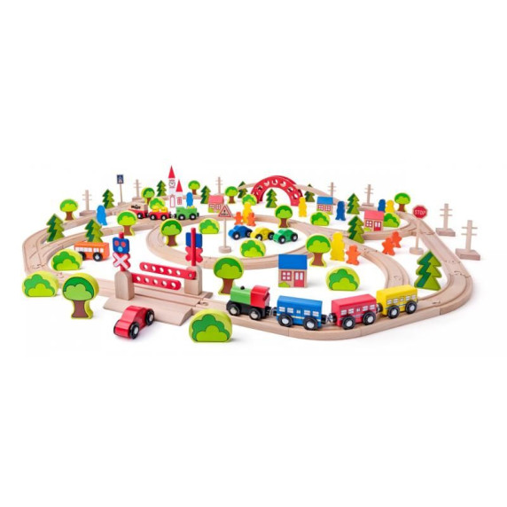 Fa vasútpálya szett híddal WOODYLAND Maxi set