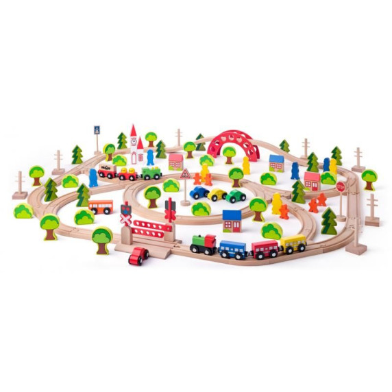 Fa vasútpálya szett híddal WOODYLAND Maxi set