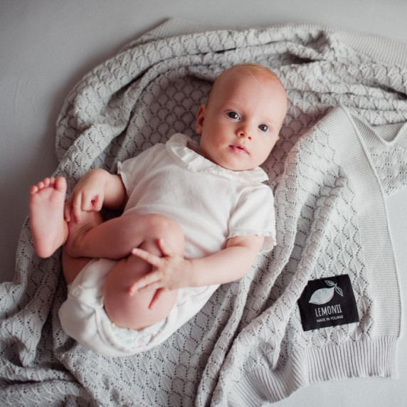Pătură tricotată pentru copii - LEMONII Cotton Blanket - gri