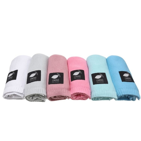 Pătură tricotată pentru copii - LEMONII Baby Blanket - albastru