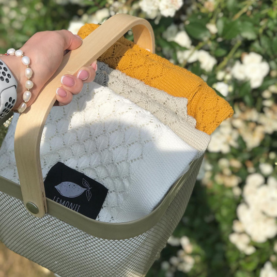 Kötött babapléd, takaró LEMONII Cotton Blanket - fehér