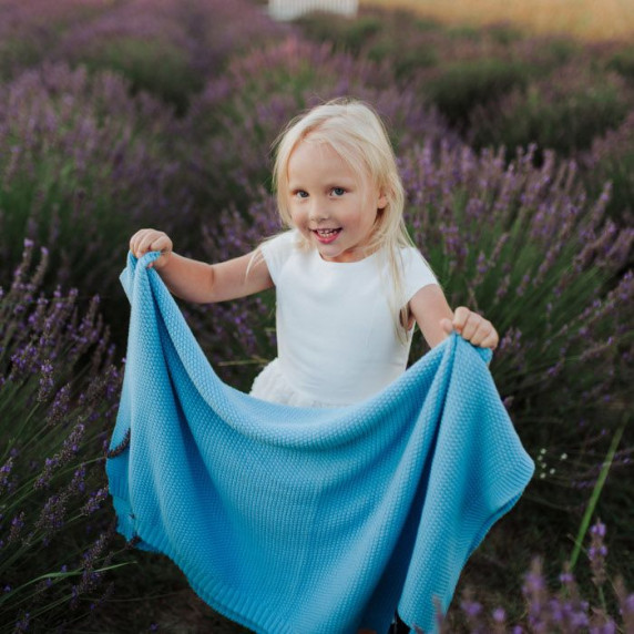 Pătură tricotată pentru copii - LEMONII Baby Blanket - albastru