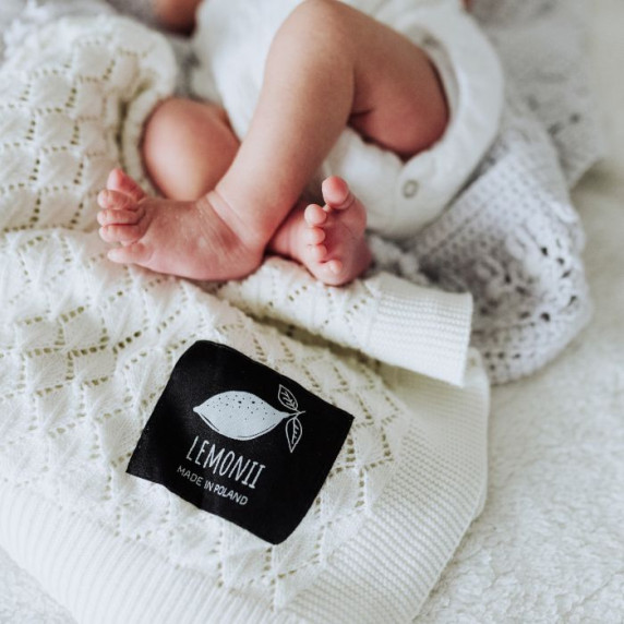 Kötött babapléd, takaró LEMONII Cotton Blanket - fehér