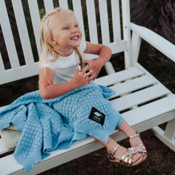 Pletená detská deka, prikrývka LEMONII Cotton Blanket - modrá