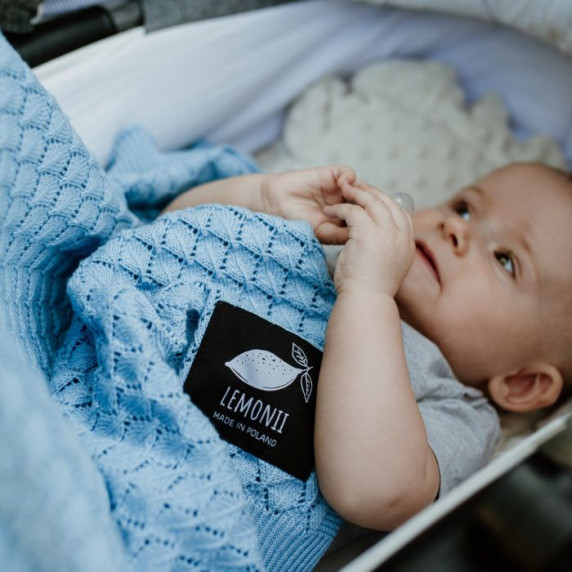 Pletená detská deka, prikrývka LEMONII Cotton Blanket - modrá
