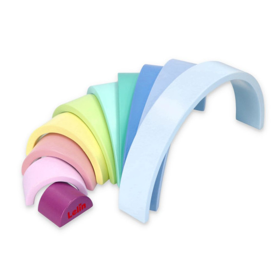 Jucărie de construcție din lemn - curcubeu - LELIN Rainbow Stack