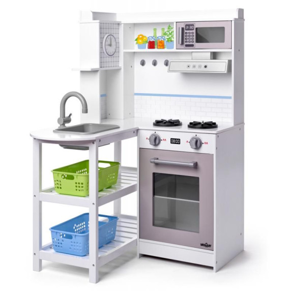 Fa játékkonyha műanyag kosarakkal Woodyland CORNER PLAY KITCHEN