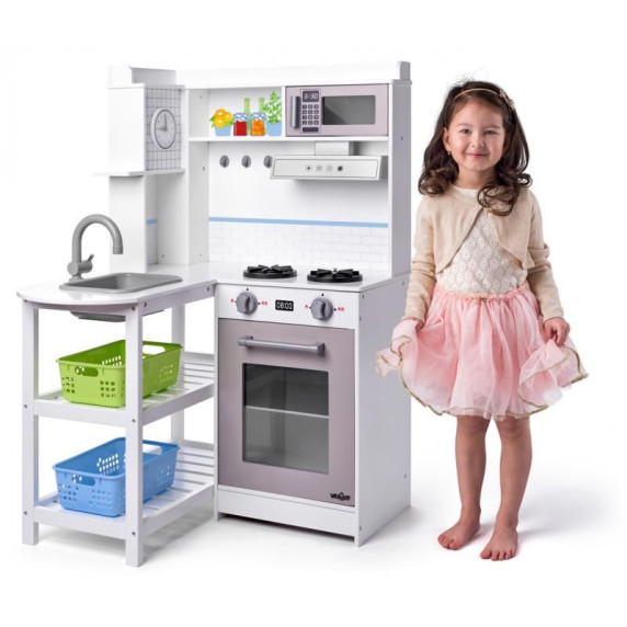 Fa játékkonyha műanyag kosarakkal Woodyland CORNER PLAY KITCHEN
