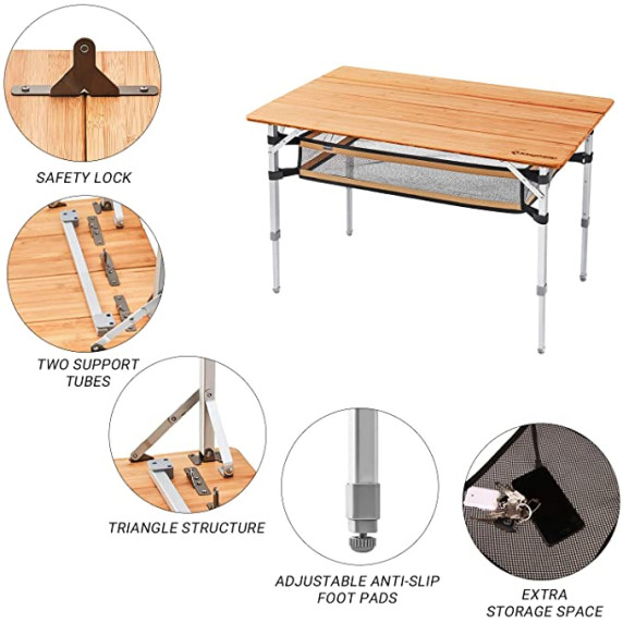Kemping asztal KING CAMP Bamboo 100x65 cm