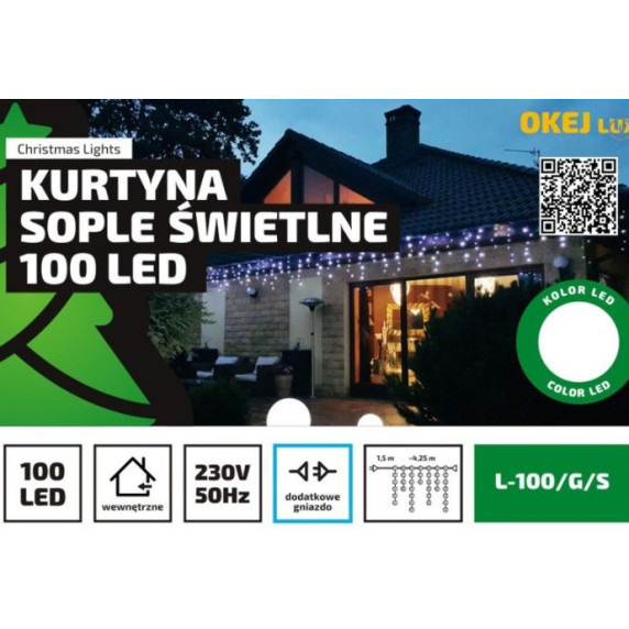 Vianočný svetelný záves 100 LED 4,25 m OKEJ - modrý