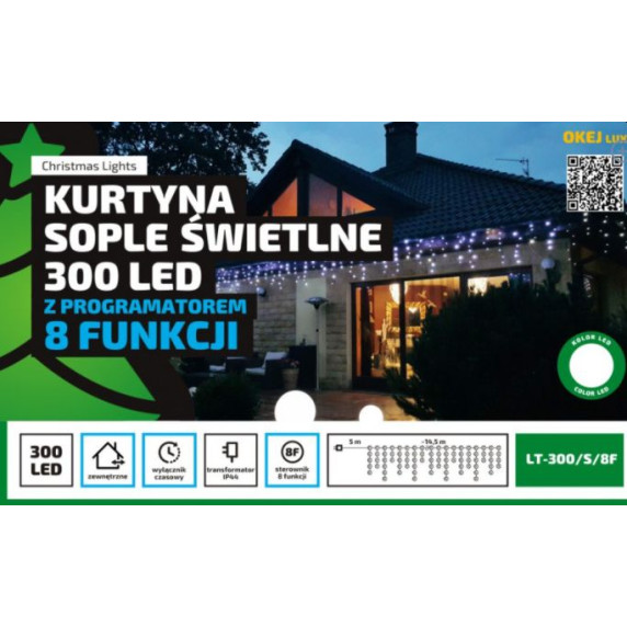 OKEJ Kültéri LED fényfüggöny időzítővel 14,5m - meleg fehér