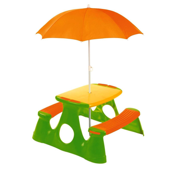 Piknik asztal gyerekeknek napernyővel - narancssárga/zöld Inlea4Fun