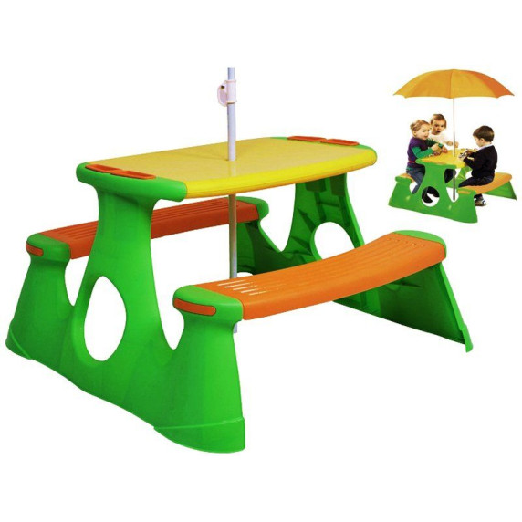 Piknik asztal gyerekeknek napernyővel - narancssárga/zöld Inlea4Fun