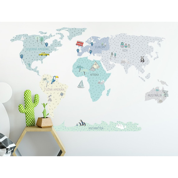 Dekorácia na stenu MAPS MINT 90 x 60 cm - S - Mapa sveta mätová