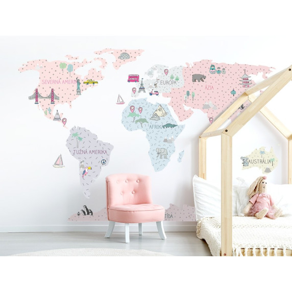 Dekorácia na stenu MAPS PINK 180 x 120 cm - L - Mapa sveta ružová