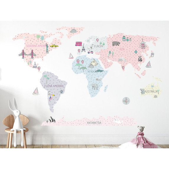 Dekorácia na stenu MAPS PINK 180 x 120 cm - L - Mapa sveta ružová