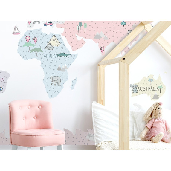 Dekorácia na stenu MAPS PINK 180 x 120 cm - L - Mapa sveta ružová