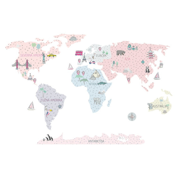 Dekorácia na stenu MAPS PINK 180 x 120 cm - L - Mapa sveta ružová