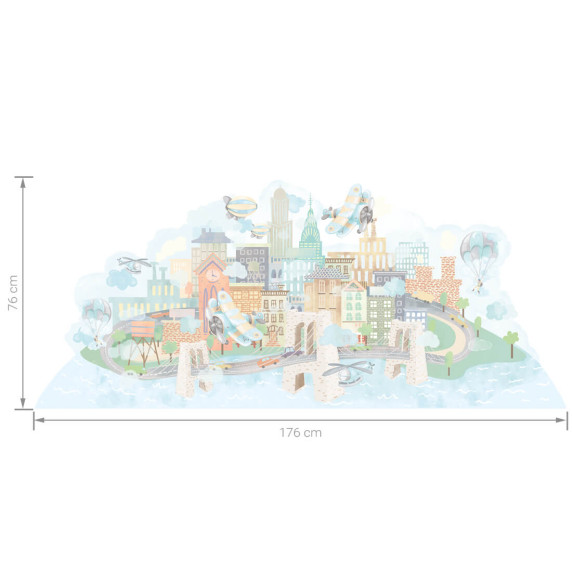 Dekorácia na stenu BIG CITY PLANES - lietadlá nad mestom