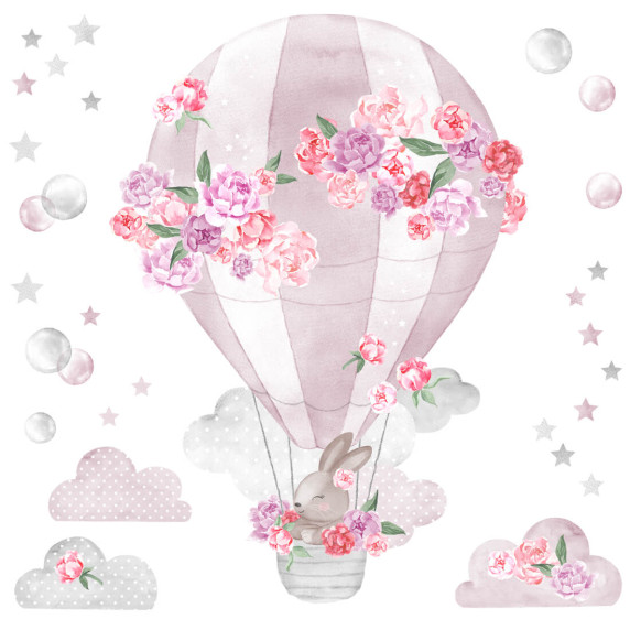 Decor de perete SECRET GARDEN Hot Air Balloon - balon roz