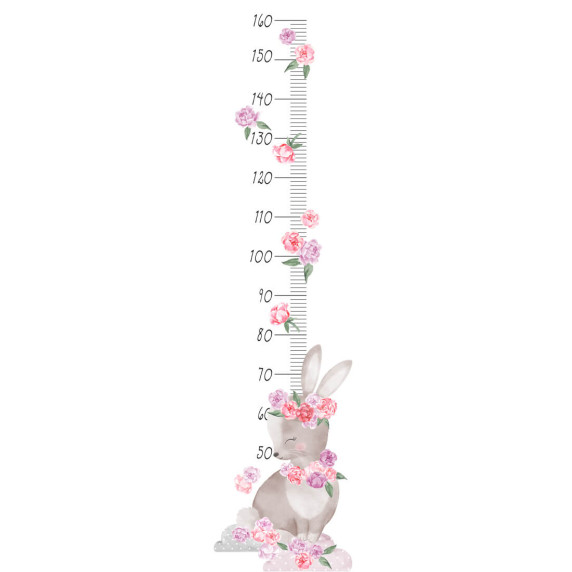 Magasságmérő falmatrica SECRET GARDEN RABBIT - Nyuszi rózsaszín