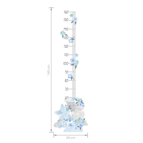 Magasságmérő falmatrica SECRET GARDEN MOON - Hold kék