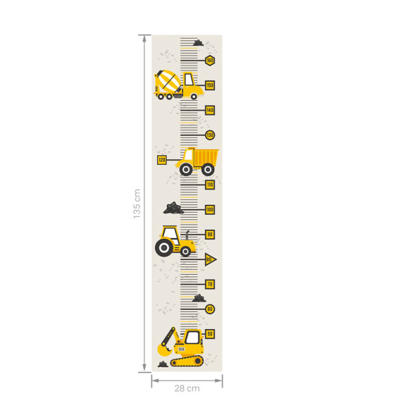 Autocolant perete - vehicule, galben - HEIGHT MEASURE Vehicles