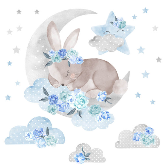 Autocolant perete - SECRET GARDEN Sleeping Rabbit - albastru