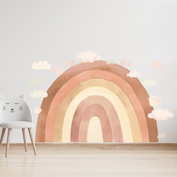 Autocolant Rainbow, curcubeu mare, nori, bej